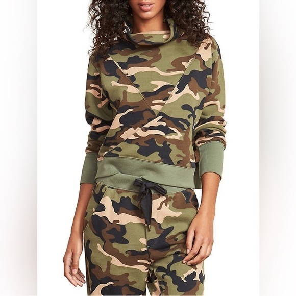Veronica Beard Everly Camouflage Cowl Neck Sweatshirt Cuffed Sleeves Size Small - Picture 1 of 10